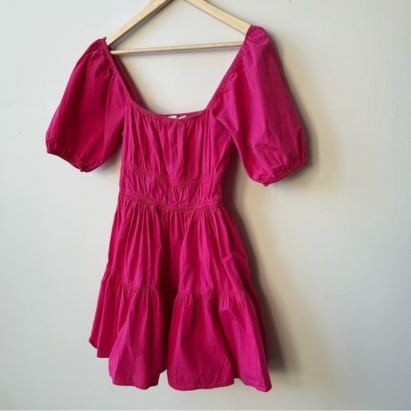 Avec Les Filles Puff Sleeve Poplin Tiered Dress Pink Size XS - Picture 4 of 7
